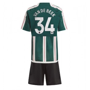Lacne Dětský Futbalové dres Manchester United Donny van de Beek #34 2023-24 Krátky Rukáv - Preč (+ trenírky)